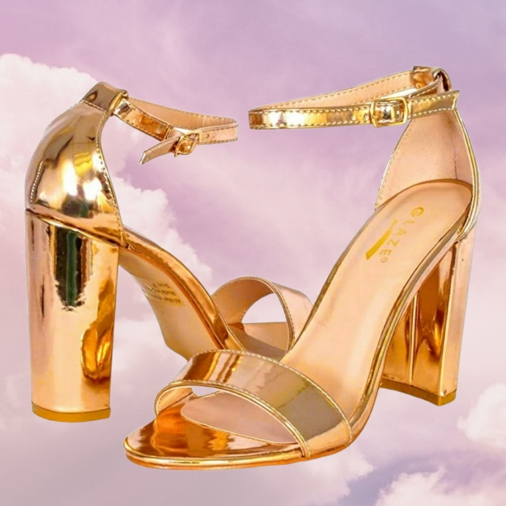 Glaze Rose Gold Mirror Sandals Size 10 4" Heel
